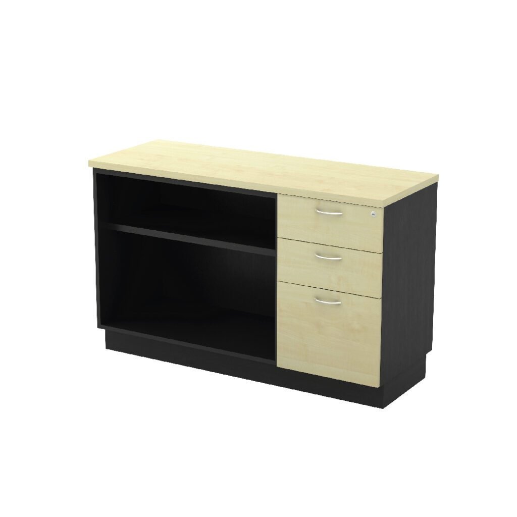 T2 SERIES OPEN SHELF + FIXED PEDESTAL SIDE CABINET - Furnic