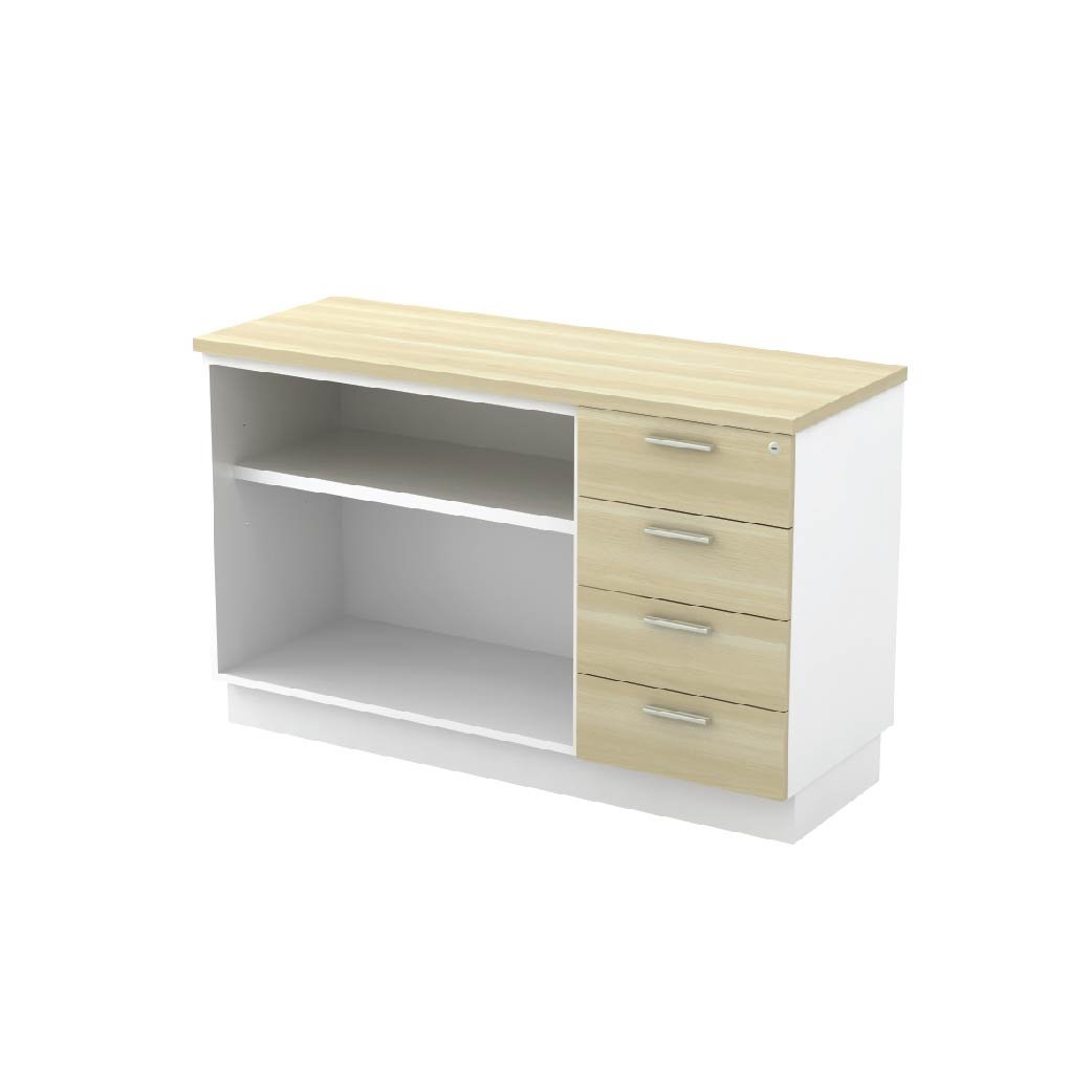 B SERIES OPEN SHELF + FIXED PEDESTAL SIDE CABINET - Furnic
