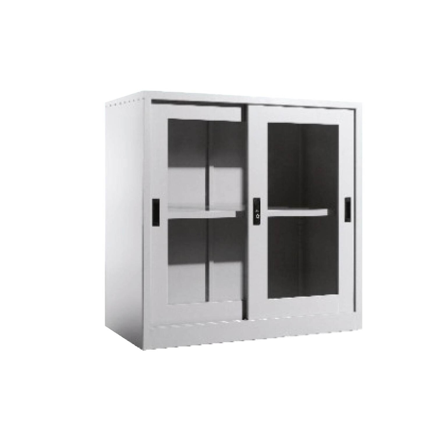 HALF HEIGHT SLIDING GLASS DOOR STEEL CUPBOARD WITH 1 SHELVES