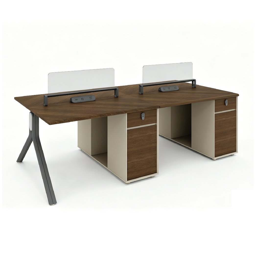 MLA-Z1212A WORKSTATION CLUSTER OF 4 C/W FIXED PEDESTAL & DESKING GLASS PARTITION (30-45 WORKING DAYS)