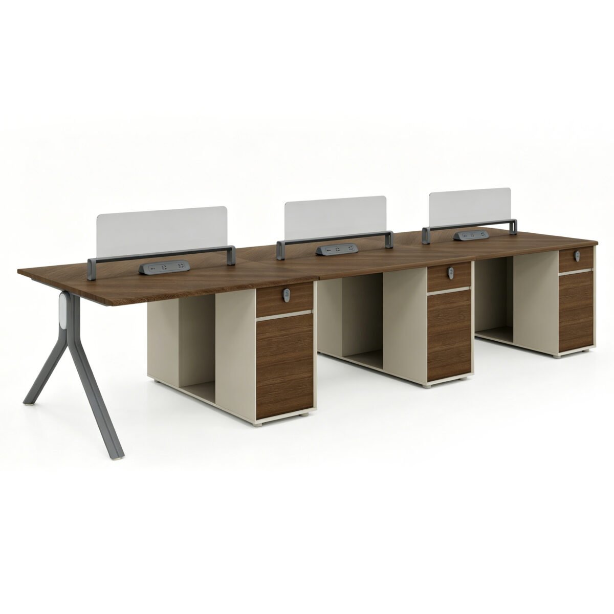 MLA-Z1212A WORKSTATION CLUSTER OF 6 C/W FIXED PEDESTAL & DESKING GLASS PARTITION (30-45 WORKING DAYS)