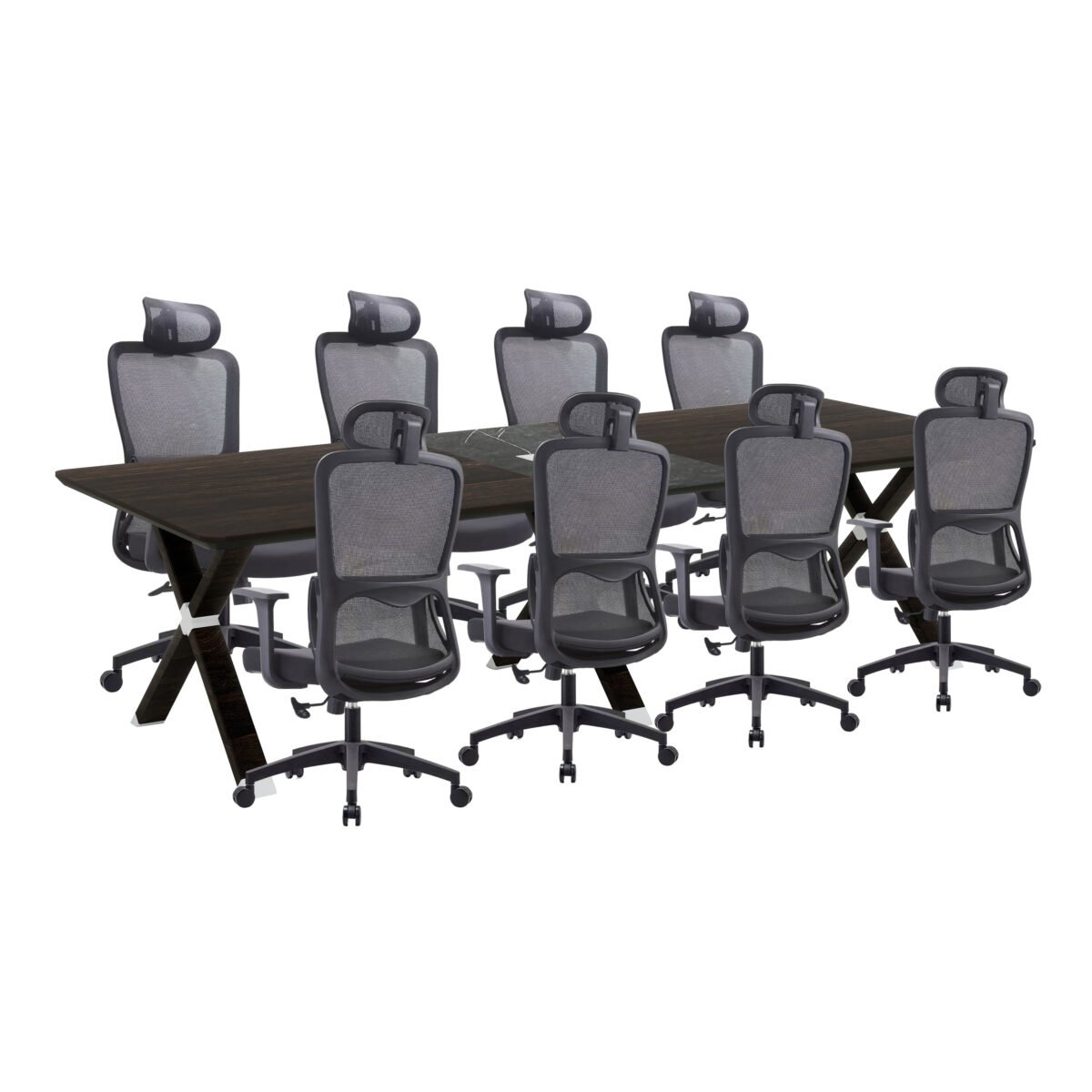MG SERIES X LEG DESIGN CONFERENCE TABLE WITH HIGH BACK MESH CHAIR SET